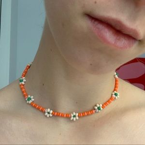 Coral Beaded Flower Necklace